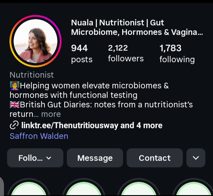 Nuala's Instagram profile before working together